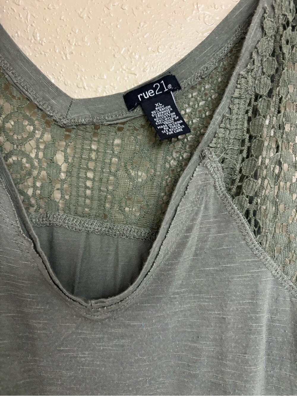 rue21 Olive Crochet Back Lace Tank